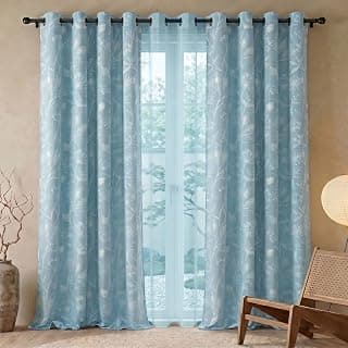 Story@Home 100% Cotton Linen Curtains for Long Door Set of 3 Curtains 9 Feet Long, Room Darkening Curtains with Tie Back (116 X 275 Cm | White & Maroon/Navy Blue)