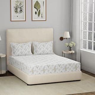 maspar Hermosa Eclectic Garden Stefani Printed Mustard King Bed Sheet with Pillow Case