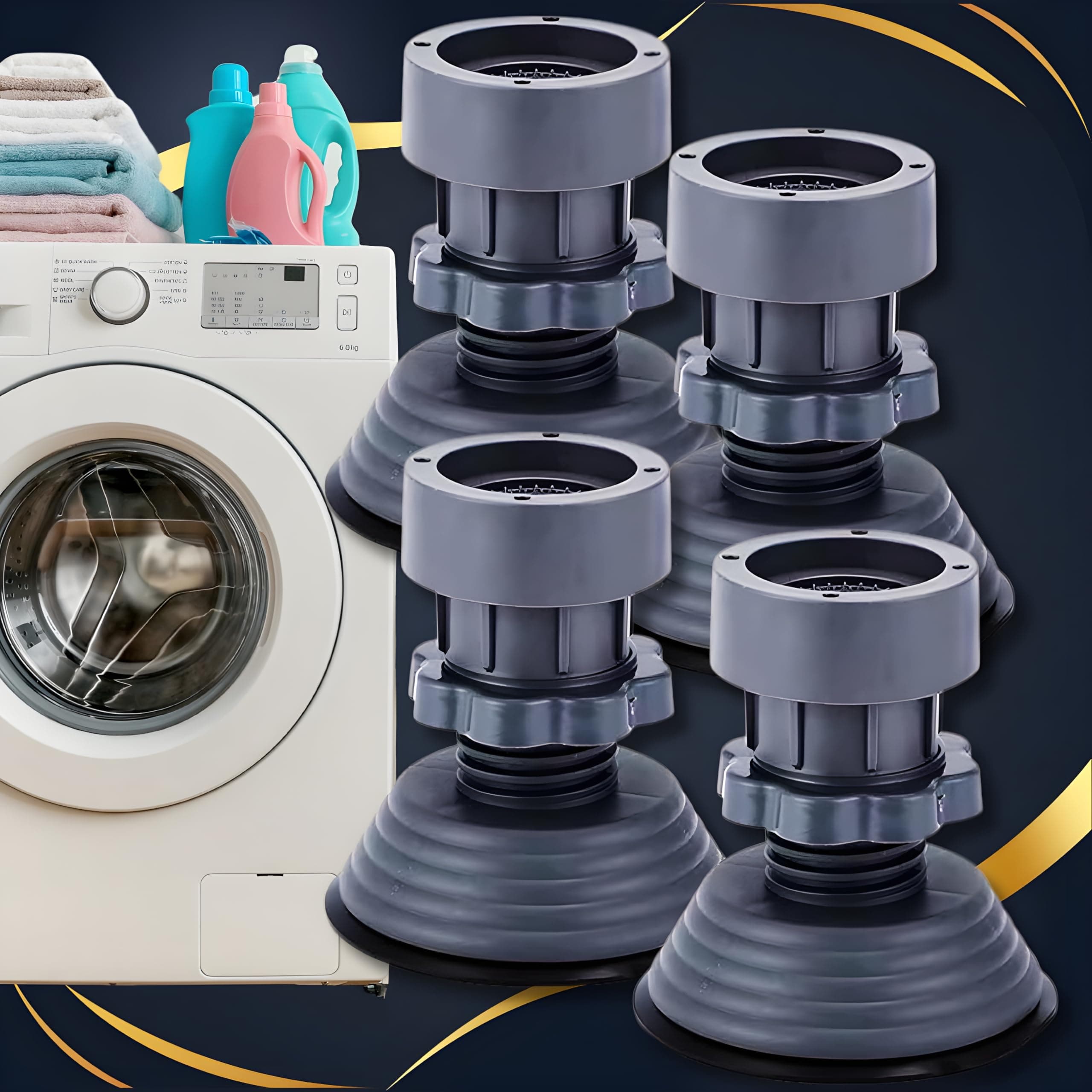 HM Heavy Duty Adjustable Washing Machine Stand | Anti Vibration Pads for Washing Machine | Fridge Stand | Top Load | Front Load | Bushes | Upto 9 Kg Machine (Set of 4 - Heavy)