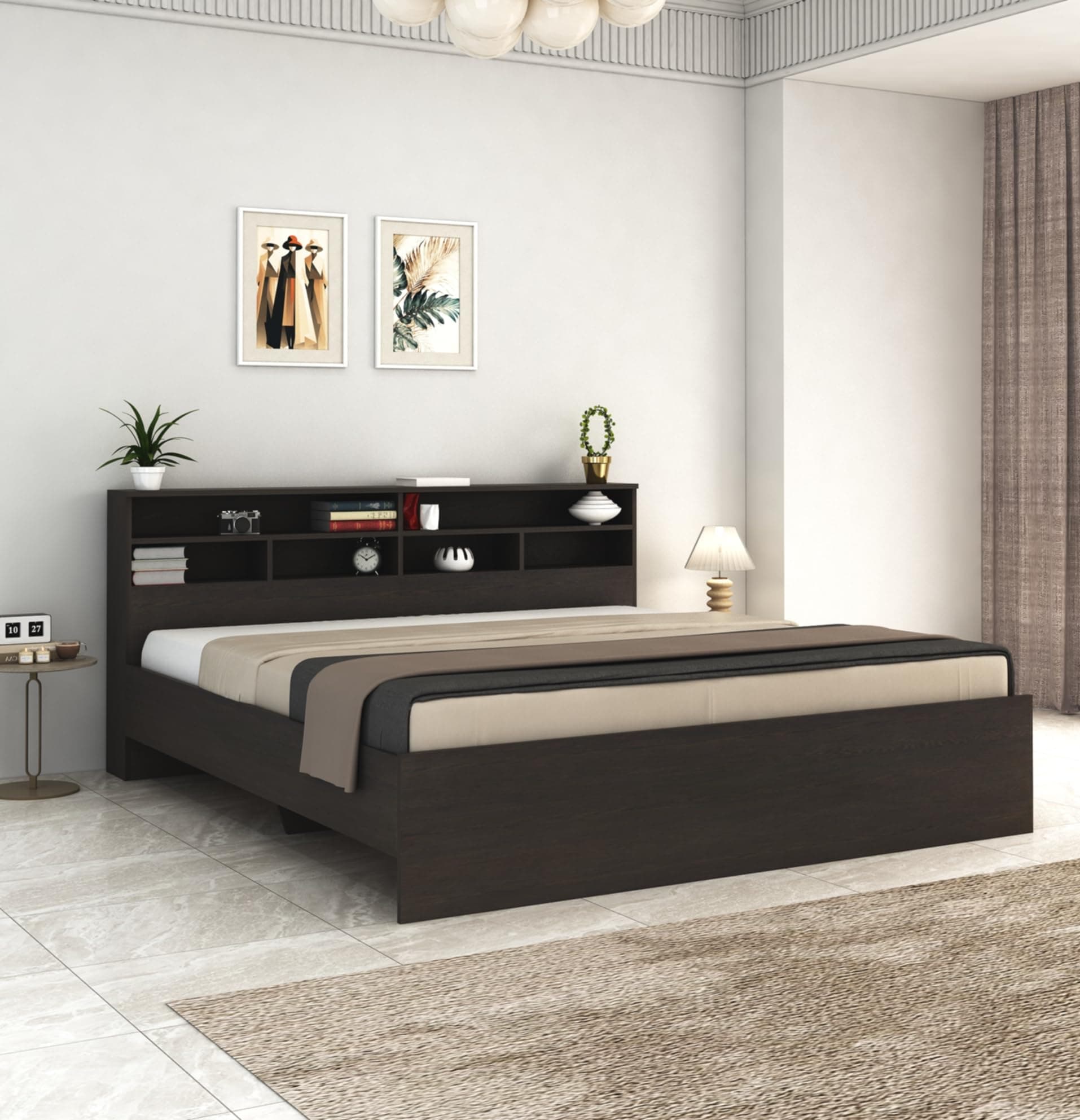 DesignFit Engineered Wood King Size Bed Without Storage | Wooden Double Bed Cot Palang Furniture for Bedroom, Living Room, Home and Hotel (Wenge Finish) 1 Year Warranty