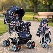 Mee Mee Little Explorer Baby Stroller/Pram for 0–3 Years | Foldable with Reversible Handle | 5-Point Safety Harness | Adjustable 3-Position Recline | 360° Wheels & Large Storage Basket | Navy Blue