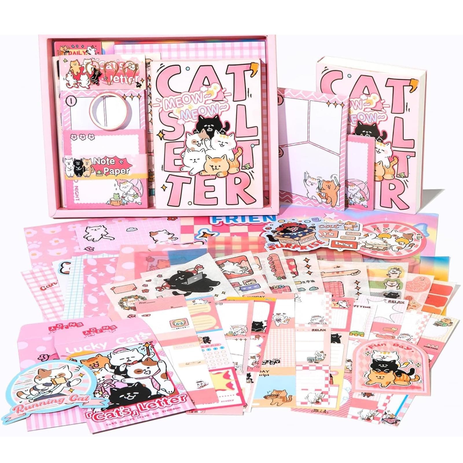 The AutoStory Cute Feline Scrapbook Kit A6 Junk Journal Notebook Kawaii Animal Stickers Pet Collage Papers Washi Tape DIY Art Diary Crafting Supply Gifts Teen Girls (Cat's Letter, Pink)