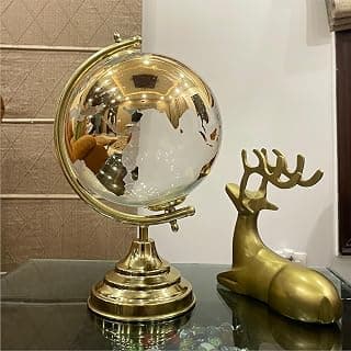 Glass Globe World Ball 8 Inch Diameter with Royal Metal Stand for Gifting,Office Table & Home Decor,Boy's & Girl's Educational Earth Toy