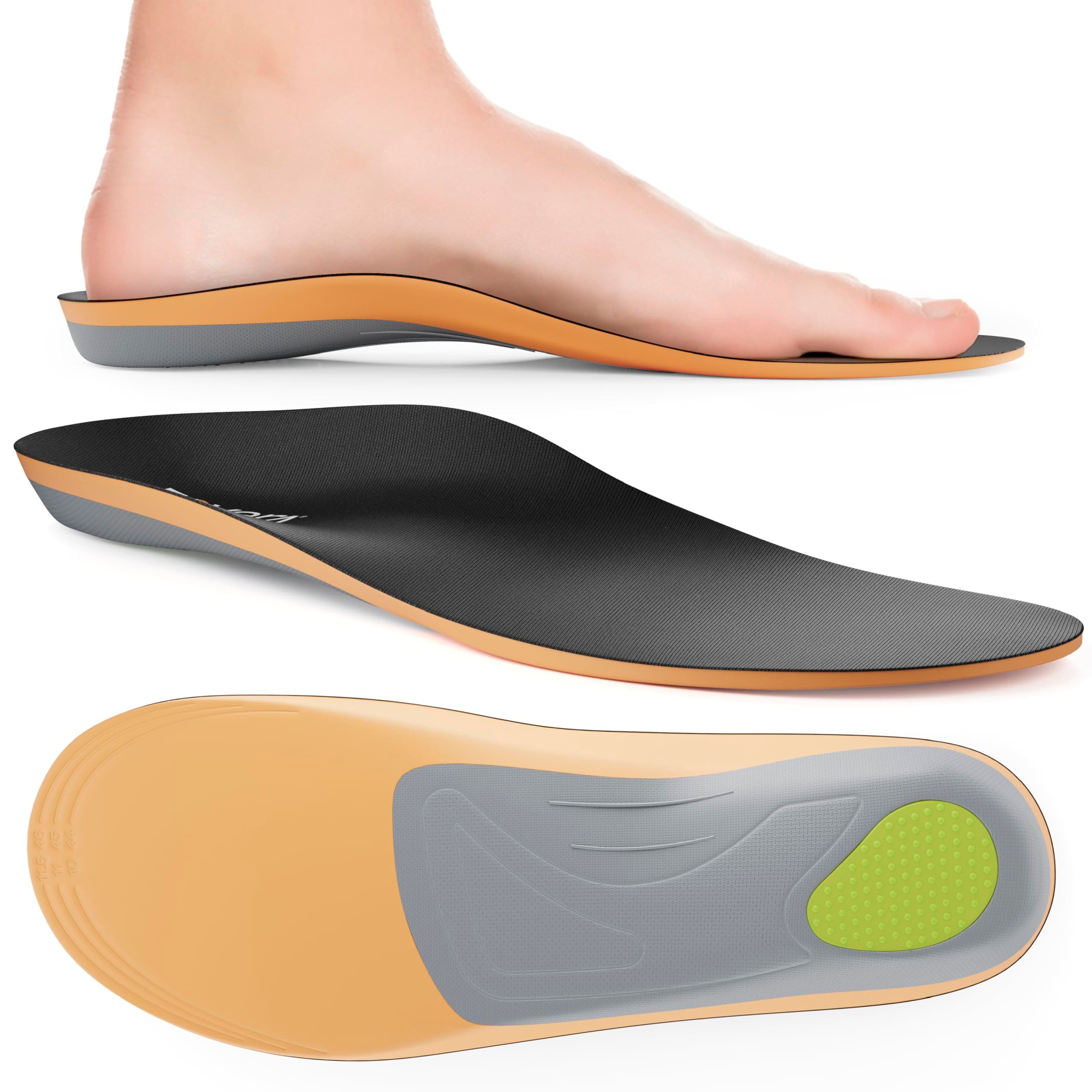FOVERA Rigid Arch Support Insole for Flat Feet - Orthotic Shoe Inserts for Plantar Fasciitis, Heel Spurs, High Arch, Foot Pain & Enhanced Stability, Trimmable Shoe Soles (XS, Women's 5-6.5 UK)