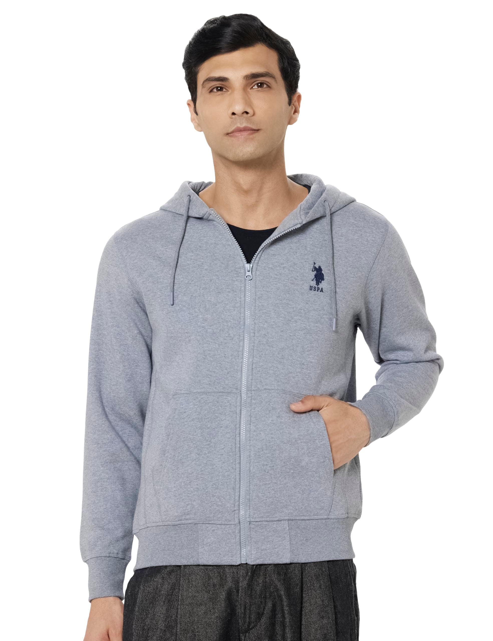U.S. Polo Assn. Men's Solid Regular fit Sweatshirt, Cotton Blend, Hooded Neck