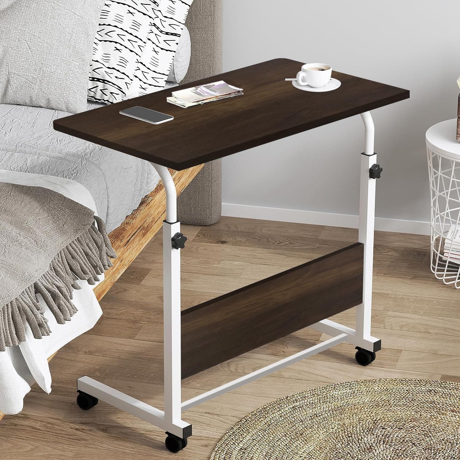 Torche Multipurpose Height Adjustable Movable Table for Computer & Laptop Table with Wheels for Home & Office(Small-Dark Oak)