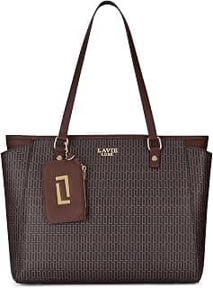 Lavie Luxe Women's Monogram Addie Laptop Tote Handbag | Fits Upto 14 Inch Laptop | Laptop Bag for Work | Ladies Purse | Stylish Shoulder Bag | Gift For Women