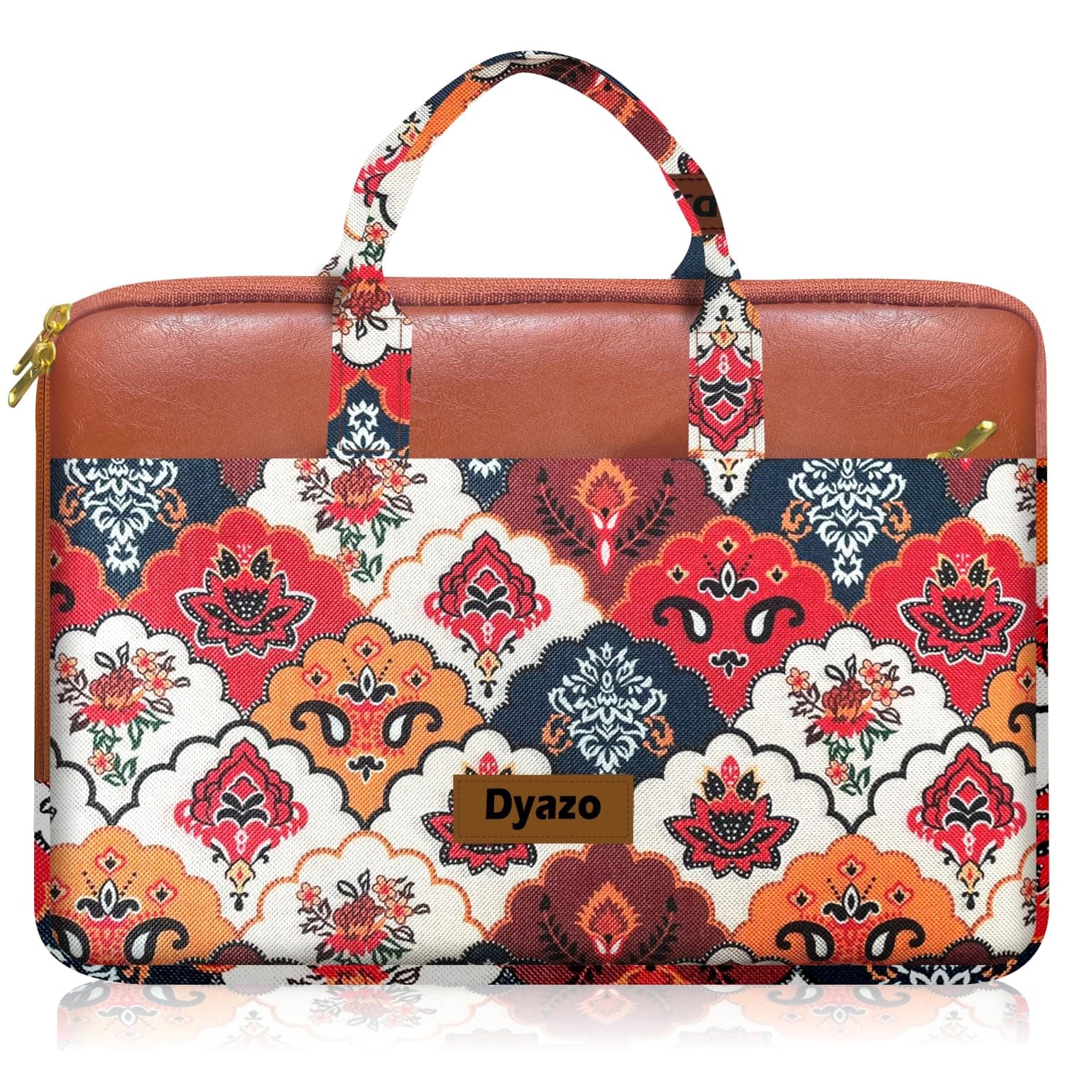 Dyazo 14.1 Inch Laptop Sleeve for Women | Printed Jute & Vegan Leather Laptop Bag with Handle & Zip Closure | Lightweight Protective Carrying Case for MacBook, Dell, HP, Lenovo, Asus, Acer & Notebooks