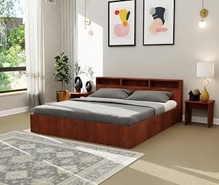 Royaloak Glarion Wooden Queen Bed with Headboard Storage | Engineered Wood with Melamine Finish | Strong Beds Base | Durable and Long-Lasting | Modern Design Queen Size Bed 80x62 inches