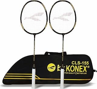 Konex Aluminium Badminton Racquet | Optimized String Tension, Ergonomic Grip & Durable Frame | Full Cover Included - Black (Pack of 2)