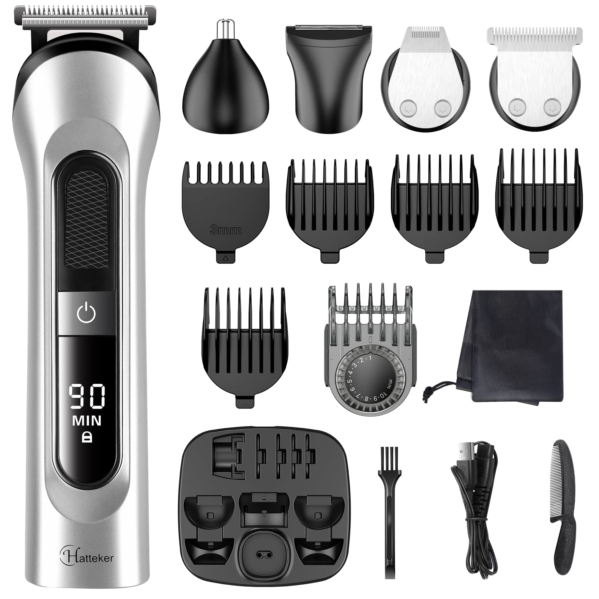 Hatteker Beard Trimmer for Men Hair Clipper Cordless Mustache Nose Trimmer Body Groomer Hair Cutting Kit Precision Trimmer USB Rechargeable Waterproof 5 in 1