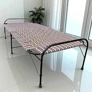 NATTNAK WE TRULY CARES Single Folding Bed Cot 36x72 Inch|Heavy-Duty Iron Frame with Nylon Strips|Portable Foldable Guest Bed for Adults|Strong & Durable|Space Saving Extra Bed for Home,Hostel,Travel
