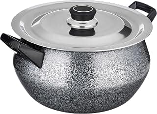 Amazon Solimo Non Stick Handi with Stainless Steel Lid | 4.25L | Hammertone Finish, 3 Coat, 2.9mm Thickness | Silver