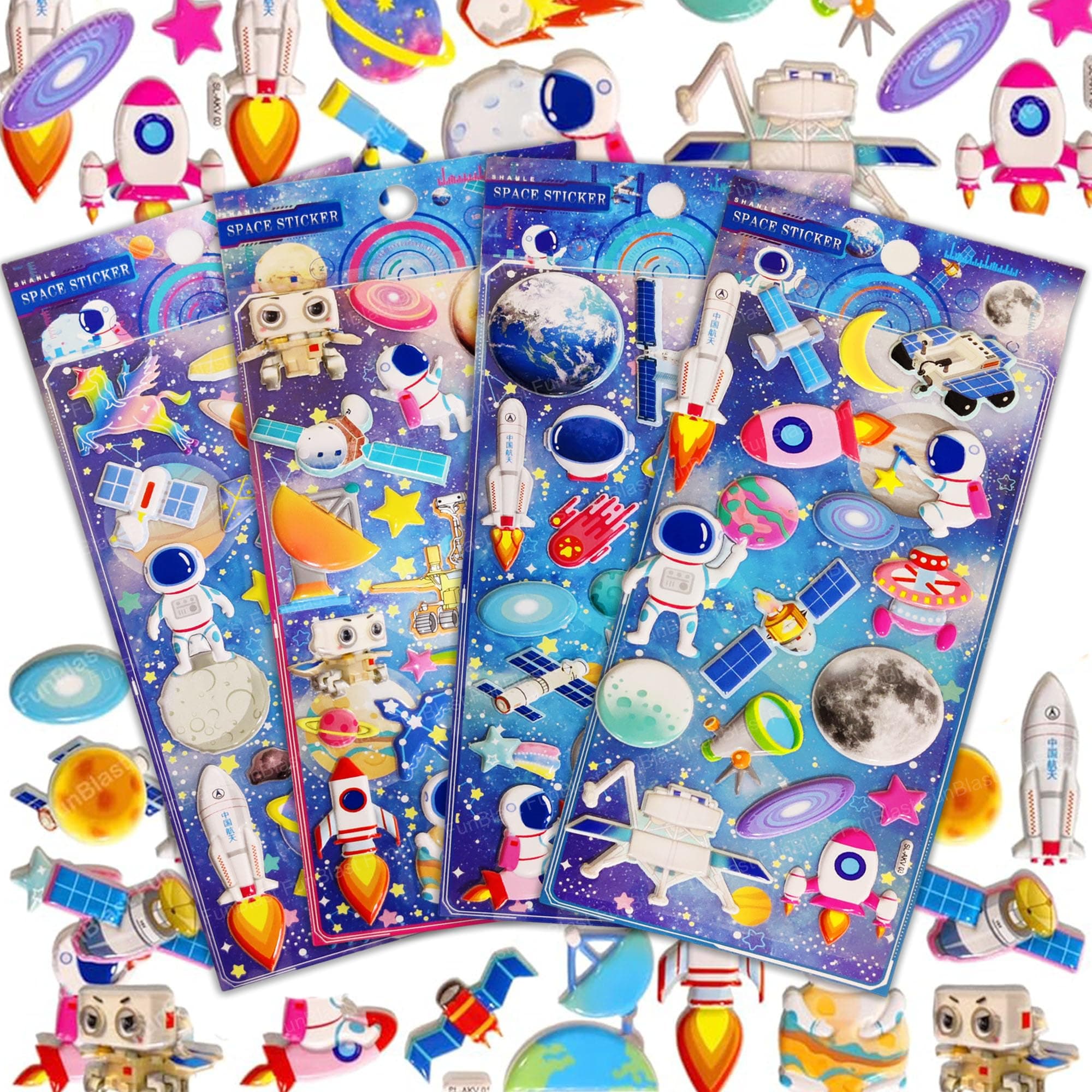 FunBlast 3D PVC Cute Mix Stickers – 3D Self Adhesive Puffy Sticker for Kids, Space Theme Stickers for Art and Craft Work, Scrap Booking, Decoration, Project Work for Kids, Boys, Girls