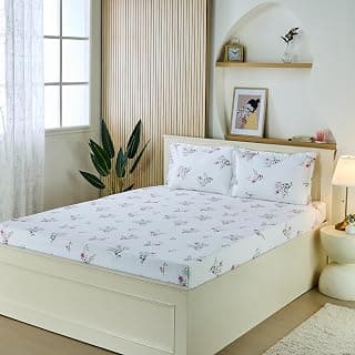 Amazon Brand - Solimo King Size Flat Bedsheet with 2 Pillow Cases | 200 TC | 100% Cotton | Washing Machine Washable | 90 x 108 Inches | Floral Design (Pink)