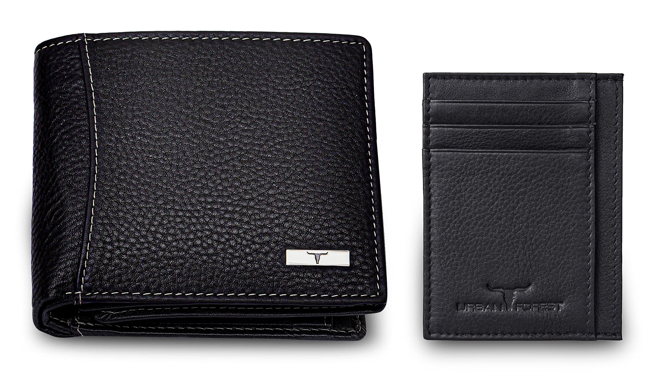 URBAN FOREST Oliver Black Leather Wallet & Card Holder Set for Men