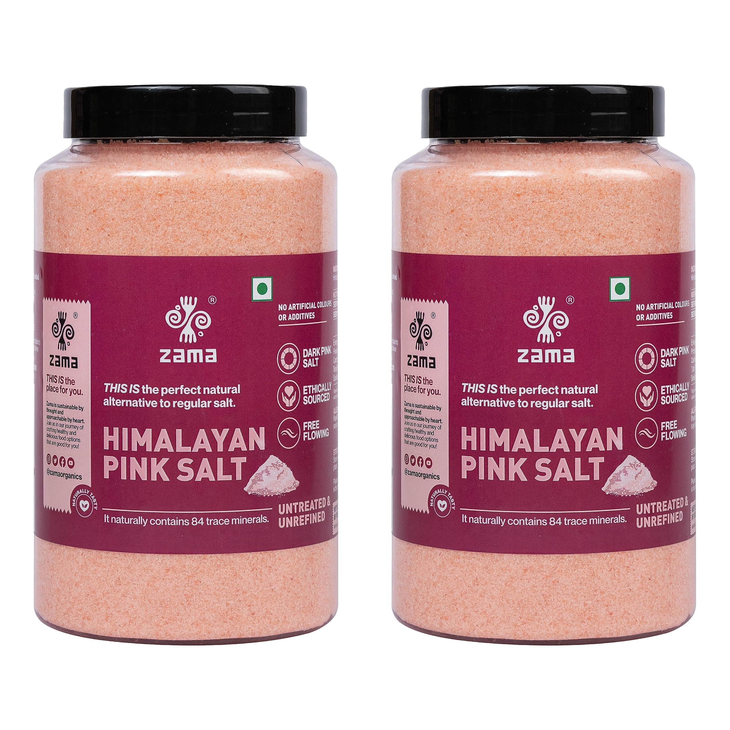 Zama Himalayan Pink Salt 1.5 Kg Pack of 2 | Dark Pink Salt | Sendha Namak | Nutrients and Minerals Rich | Chef Special Gourmet Grade from Himalayas | All Purpose Cooking | No Additives, Unrefined