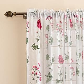 HOMEMONDE Light Filtering Curtain 7 Feet Door - Cotton Sheer Floral Printed Curtains for Home Decoration, Pack of 2 - (Top Style - Rod Pocket)