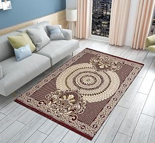 Chenille/Cotton Carpet 5x7 Feet | Soft Velvet Rug for Living Room, Hall & Bedroom | Floor Carpet for Home | Designer Dari for Floor 150x210 cm | Non-Slip & Durable Kalin (Maroon)
