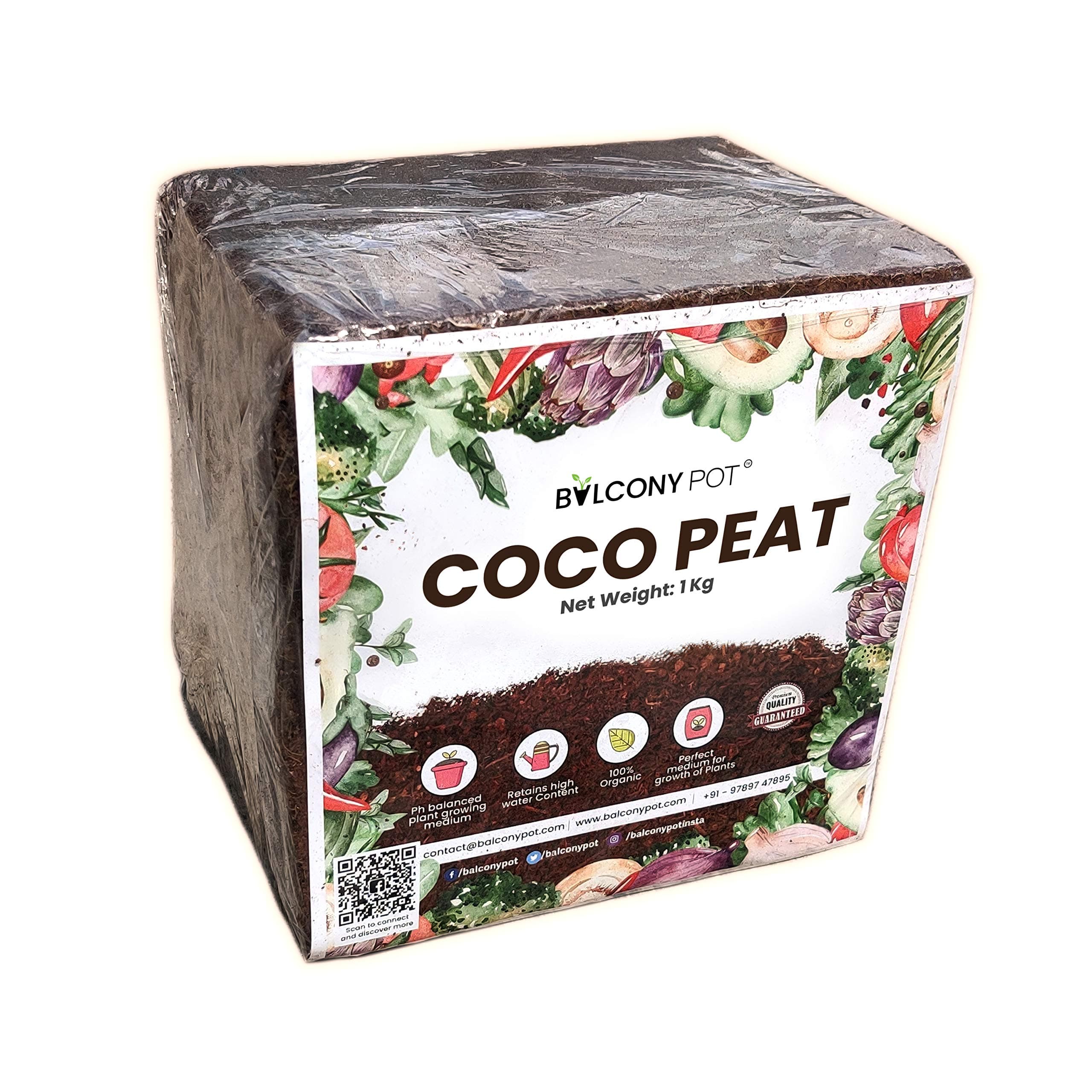 Balcony Pot - Home Gardening, Terrace Gardens, Coco Peat 1kg Block Excellent Quality 100% Organic Enriches Soil Promotes Healthy Plant Growth