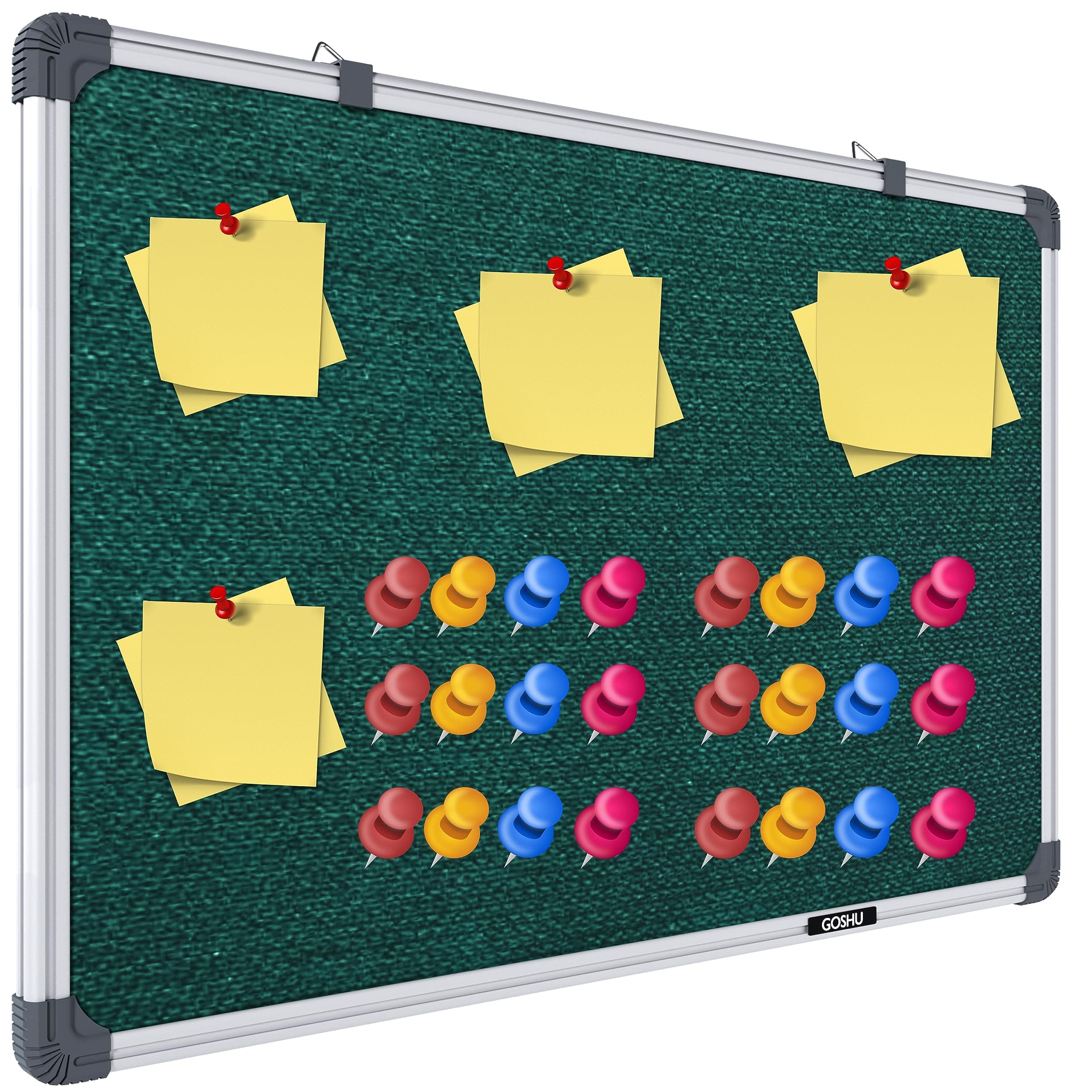 GOSHU 2 feet x3 feet Notice Premium Material Pin-up Board/Soft Board/Bulletin Board/Pin-up Display Board for Office, School and Home with 50 Push Up Pins (Green, 2x3 feet with pins)