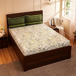 Amazon Brand - Solimo Fresh Ferns 144 Tc 100% Cotton Double Bedsheet With 2 Pillow Covers, Green, Solid