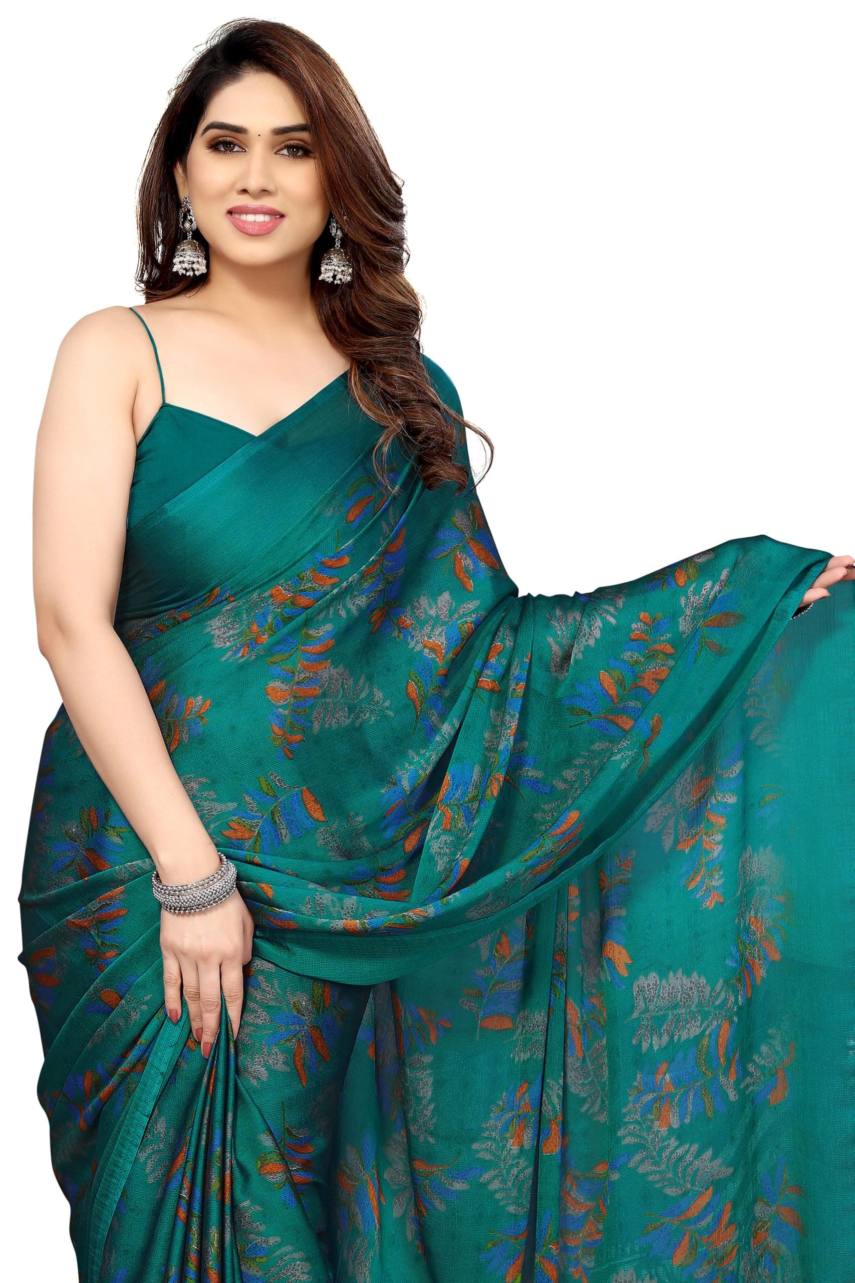 MIRCHI FASHION Saree for Woman Chiffon Leaf Printed | Lightweight Daily Wear Comfortable Women's Sari with Blouse Piece (Available in 30 Styles)