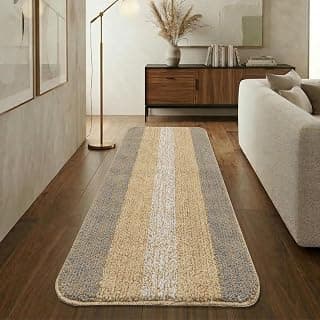 Saral Home Microfiber Striped Rectangle Anti-Skid Runner|Soft & Super Absorbent, Washable Multipurpose Bedside Runner for Home/Kitchen/Lobby/Office Entrance, (Taupe, 50X100-1PC)