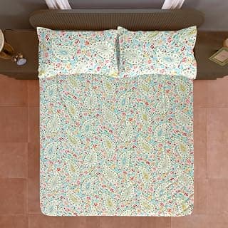Swayam Blended Cotton Double Bedsheet with 2 Pillow Covers | Size 90 x 108 inch | 200 TC | Motifs Design | Soft Breathable Bed Sheet | Comfortable & Durable for Bedroom - Off White & Blue