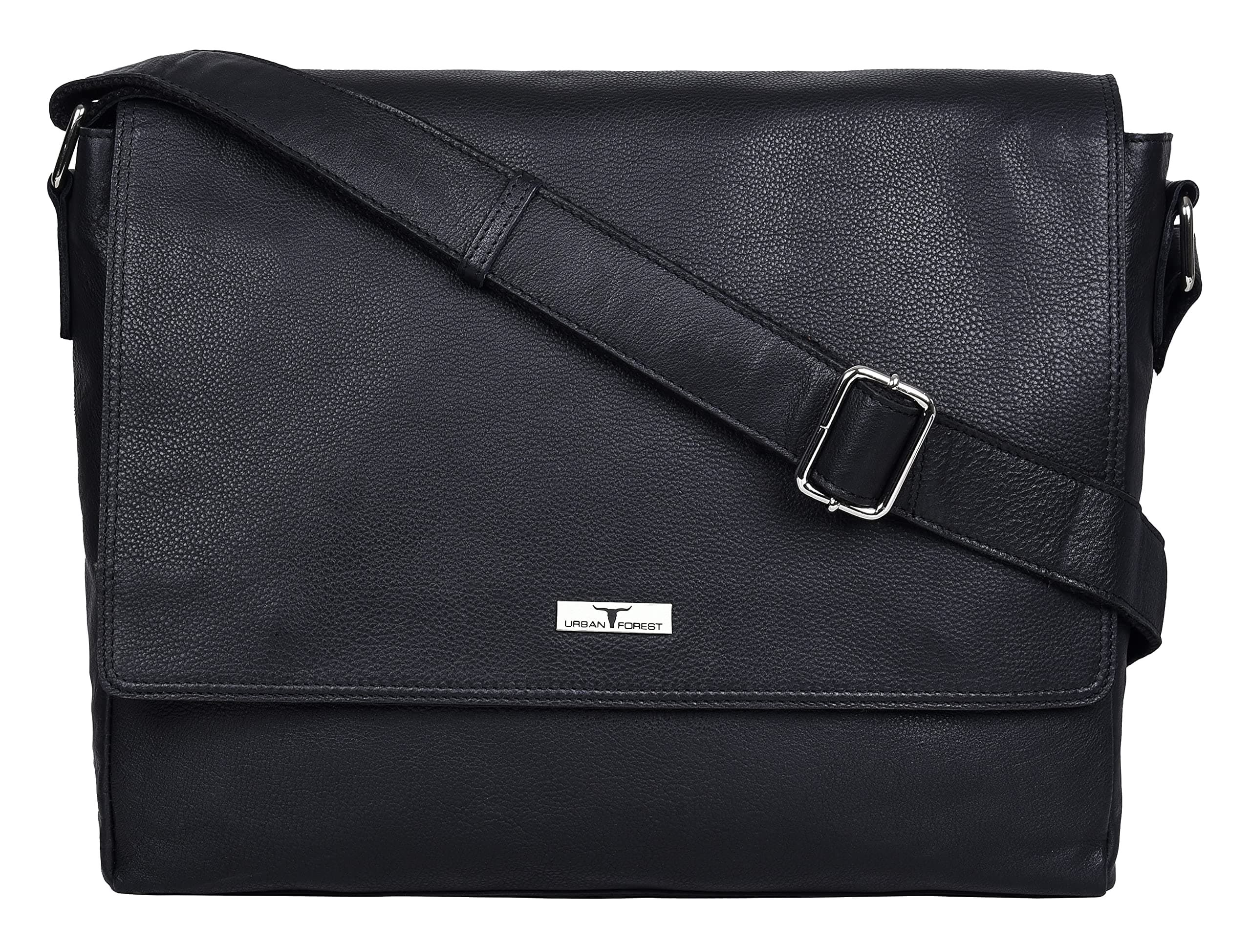 URBAN FOREST Brent Black Leather Messenger Bag for Men