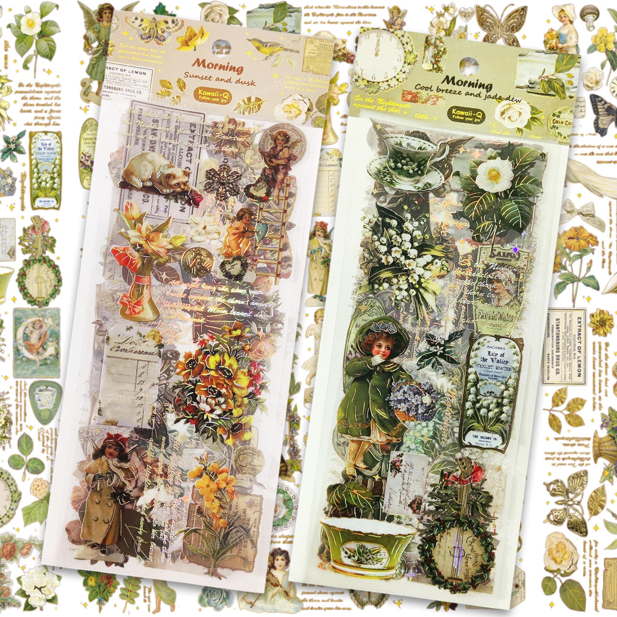 FunBlast Kawaii Sticker Set – 12 Sheets, 160+ Stickers Self Adhesive Vintage Nature Stickers, Retro Flower Label Forest Decorative Stickers for Scrapbook, Japanese Style Sticker Set (Random)