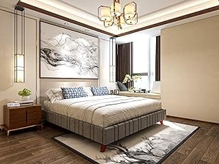 Craft Modern Upholstered Double Size Bed for Bedroom | Wooden Double Bed | Platform Cot Bed with Upholstery Premium Fabric | 6 x 4 Ft | Sheesham Solid Wood, Rosewood, Grey