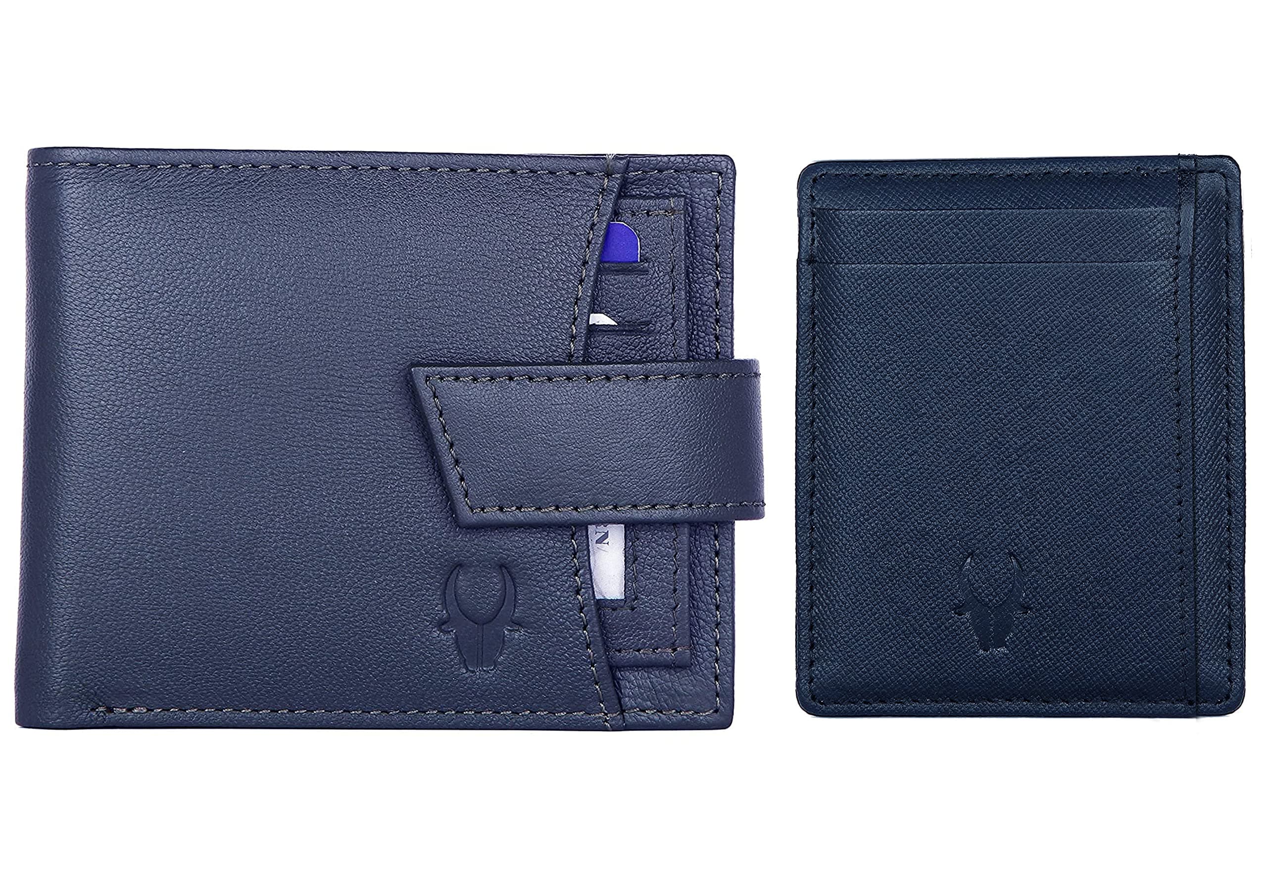 WildHorn® Leather Wallet & Blue Safiano Card Case Combo Gift Hamper for Men