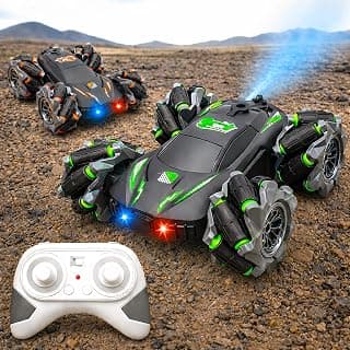 VGRASSP Drift Stunt Smoke Remote Control Car Toy for Kids with Lights and Music - Double Sided 360° Rotating 2.4GHz 4WD Dancing, Crawling RC Mist Car with Rechargeable Battery - Multicolor