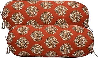 Trance Home Linen Premium 16x32 Inches 100% Cotton Bolster Covers | Anti-Pill 200 Tc Thread Count | Set of 2 Dewan Bed Round Pillow Cover with Tie Knot (Damask Red - Pack of 2)