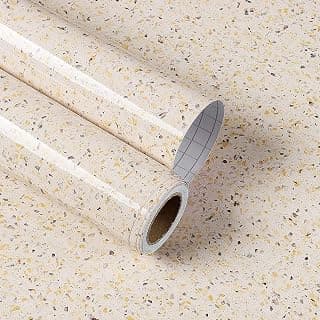 ELTON Granite Self Adhesive Waterproof Contact Film Wallpaper for Countertops Cupboard Door, Almirah, Fridge, Tabletop, Wall, Floor (16X60 INCH, Glossy Gold Granite, EL22222)