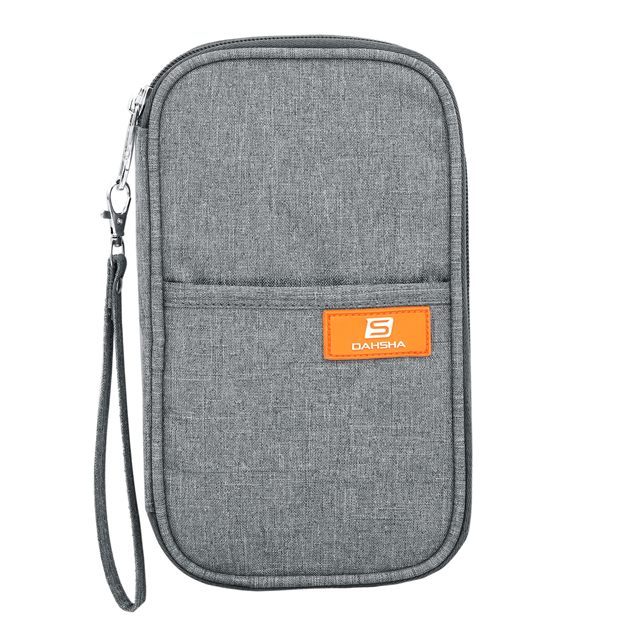DAHSHA Fabric Travel Family Passport Holder Card Holder Wallet Travel Accessories Document Organizer Passport Cover Travel Wallet with Removable Hand Strap for Men and Women (Grey - 13 x 3 x 23 Cm)