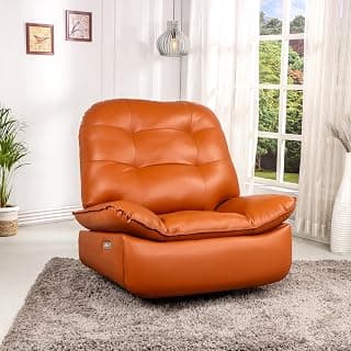 Solis Royale Leatherette Recliner 1 Seater Sofa Chair with 270° Swivel USB & C-Port Charging | Lounge Chairs for Home | Motorized Rocking and Revolving Recliner Chair (, TAN)