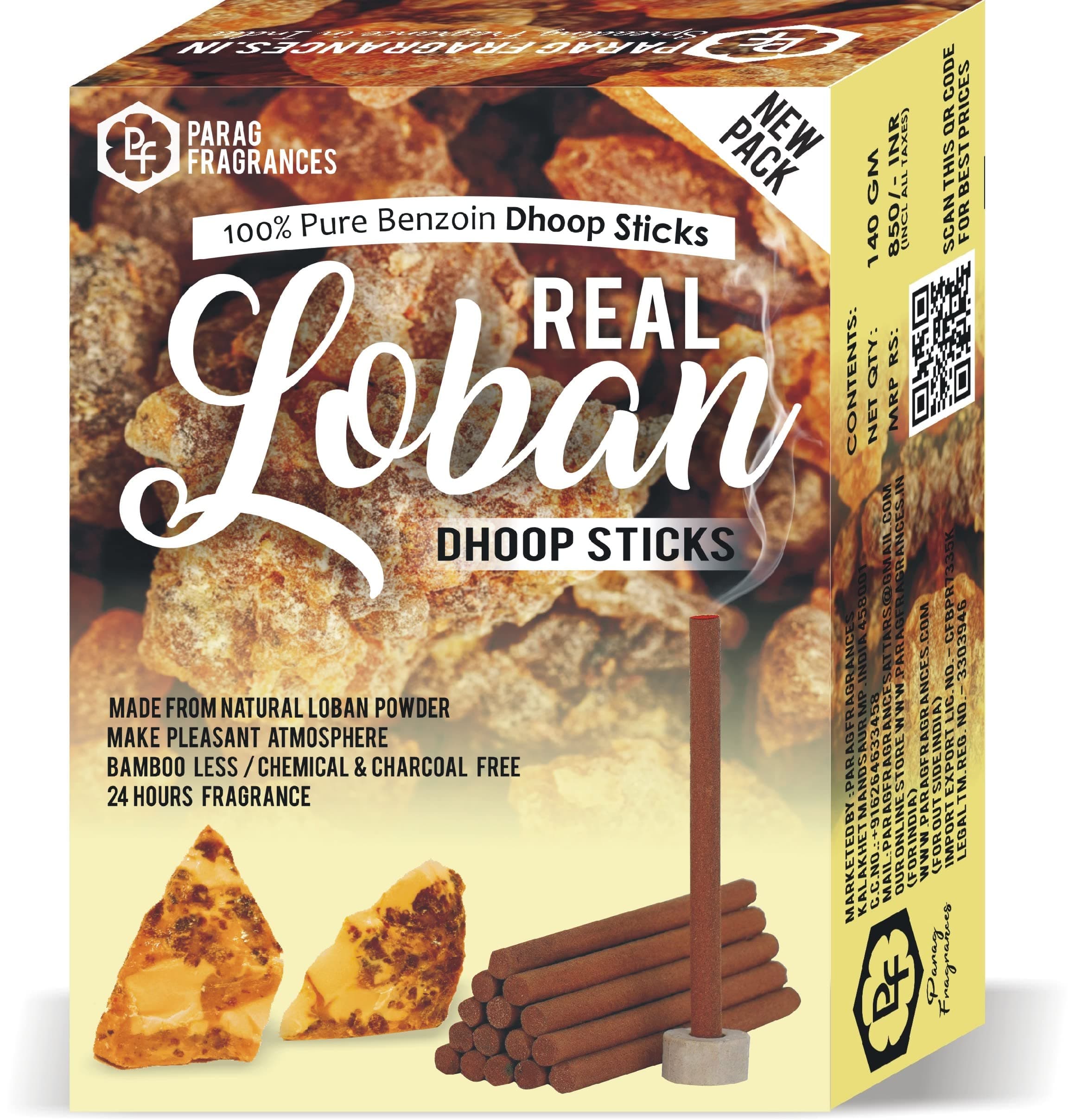 Parag Fragrances 100% Natural Resin Dhoop Sticks for Pooja, Home Fragrance, Hawan, Air Purification and Meditation (Real Loban 140gm Dhoop)