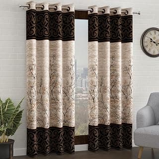 Story@Home Long Door Curtains 9 Feet Long Set of 2 | Polyester Curtain | Abstract Design | Long Door Curtain for Living Room | (118 x 275 cm, Cream & Brown) | Perfect for Home Decor