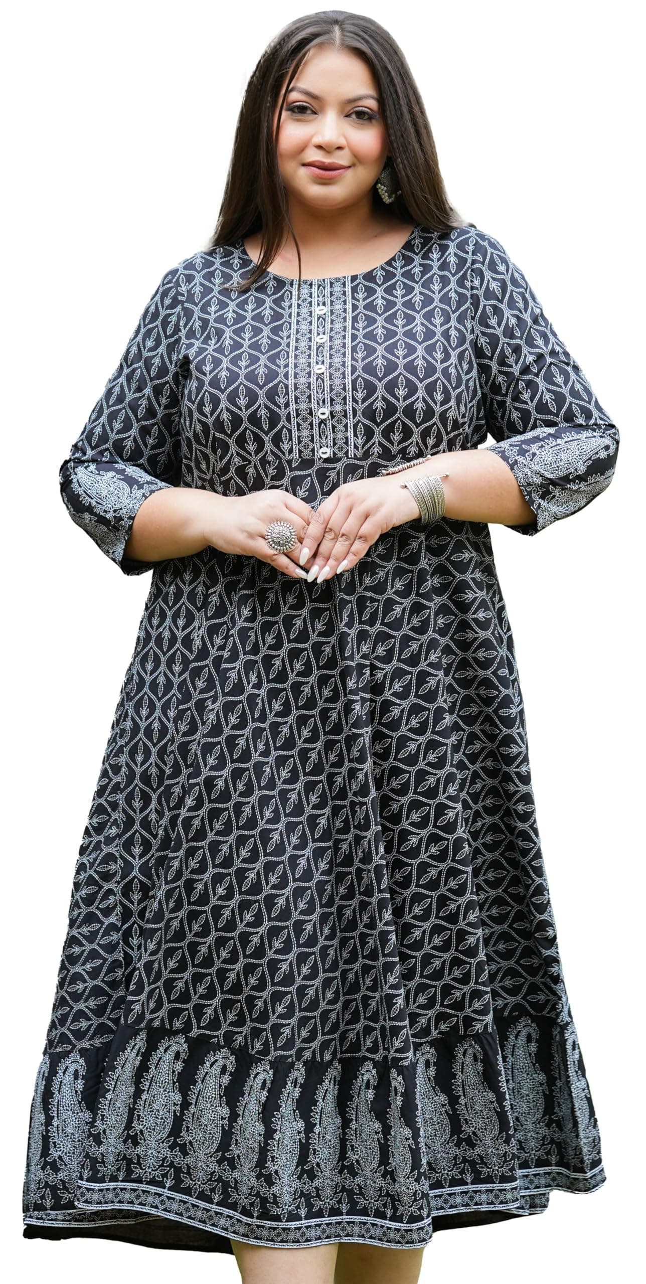 Yash Gallery Women's Rayon Regular Fit Casual Geomatrical Jamdani Printed Kurta