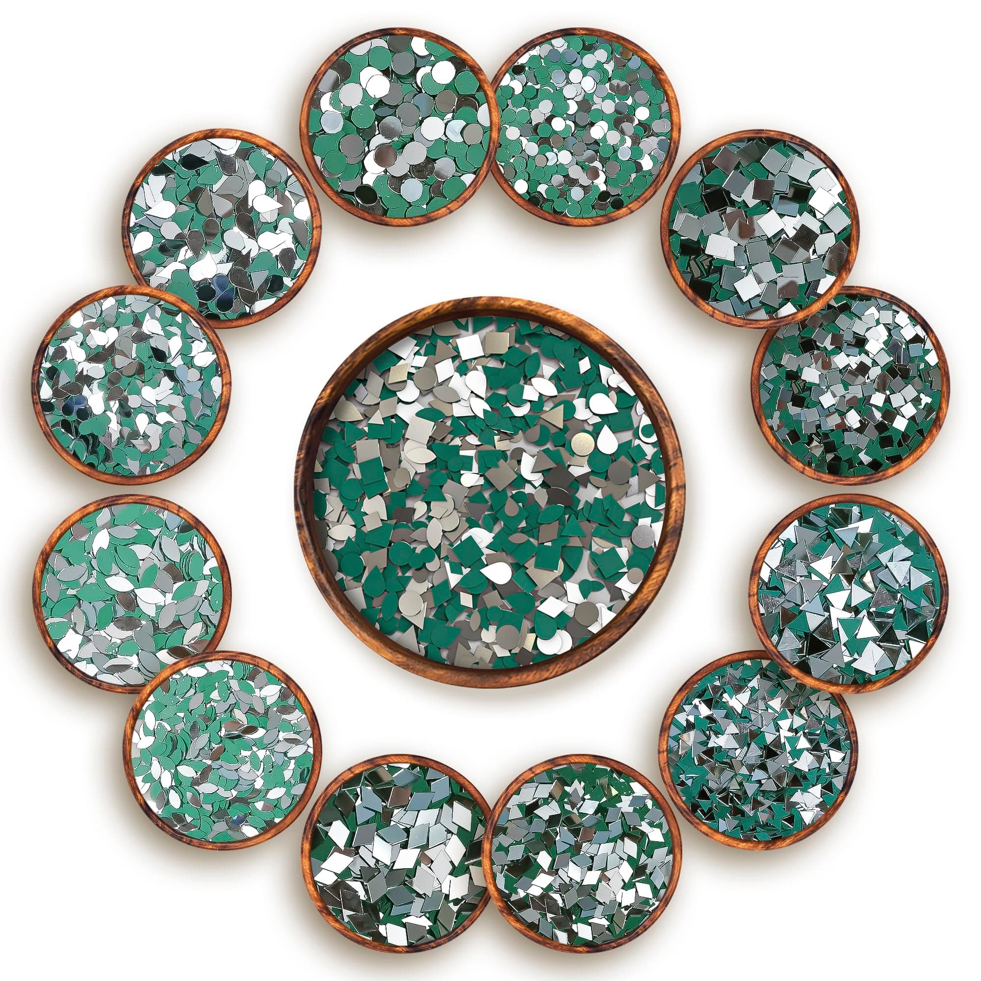 Brinda ventures YAVIX 12 Variety Mirrors Shapes for Crafts | Perfect for Lippan, Fabric, Mandala Art, Jewelry Making | 660 Medium and 1260 Small Shapes Mirrors, Total 1920 Pieces (Combo of 12)