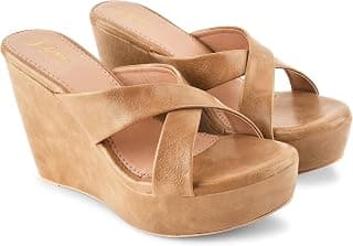 JM LOOKS Women's Fashion Cross Strap Wedges Heel Sandals Casual Comfort with Stylish Design for Women & Girls Cream
