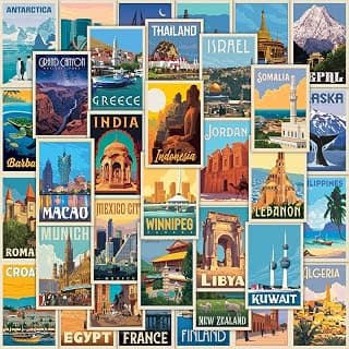 CodersParadise Vintage Travel Wall Collage Kit – 54 PCS 4×6 Inch Self-Adhesive Posters for Bedroom, Study Room & Dorm Décor | Retro Travel Aesthetic Photo Wall Set for Teens, Girls & Boys
