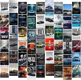 Posters Inc Premium Super-Cars Illustration Cards A6 Small Size Collection Of 54 Track Drift Turbo Coupe Design Images For Stylish Wall Styling Bedroom Decor Gift Ready With Glue Dots