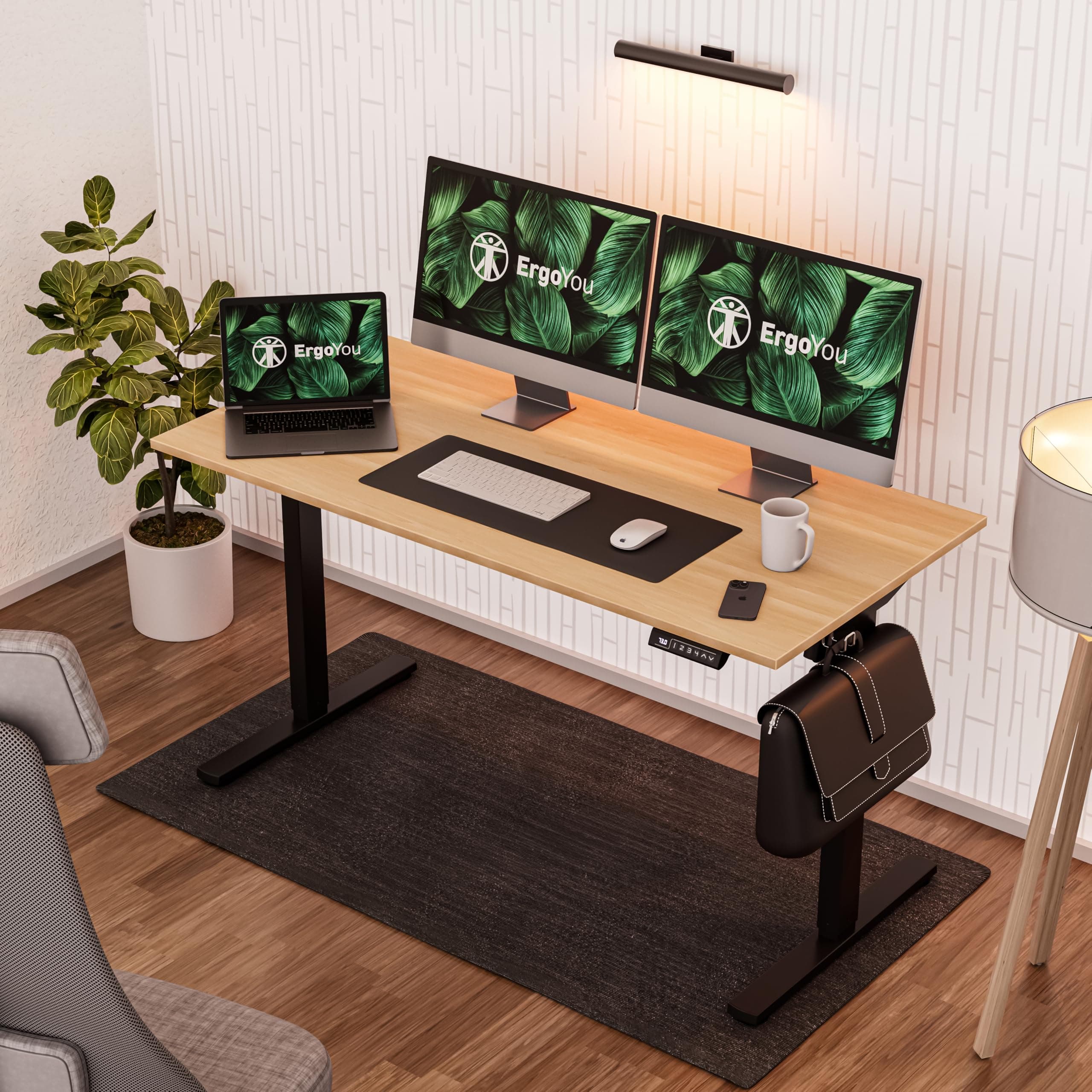 ErgoYou Electric Height Adjustable Laminated Table Motorized Ergonomic Sit Stand Desk - 80 Kgs Max Weight Capacity - SM4 Series - 600 x 1200 mm - Maple Laminate Table Top