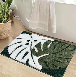 Amazon Brand - Solimo Microfiber 2000 GSM Twin Leaves Bath Mat | Anti-Skid | 40X60 CM (Green), Rectangular