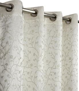 FRESH FROM LOOM Heavy Jari Jacquard Premium Luxury Elegant Floral Curtain 9 Feet Long Door | Semi Blackout Fabric | Light Blocking 80% Light Reduction | Fade Resistant Parda (9ft, Cream, 2pc)
