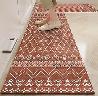 Yellow Weaves– Non-Slip Kitchen Floor Mats, Water Absorbent, Rugs,Standing Rubber Mats for Kitchen, Office, Sink and Laundry Room, Geometric Orange (Pack of 2)