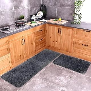 SKIVE Microfiber Kitchen Mat Super Soft 1 Runner 1 mat with Anti Skid Backing, Grey (40 x 120 & 40 x 60 cm) Set of 2